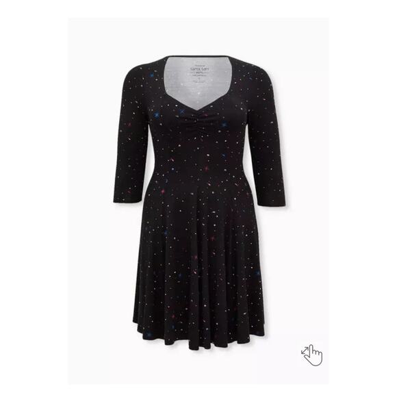 Torrid Super Soft Black Star Print Skater Mini Dress Sz.1 - Picture 6 of 16